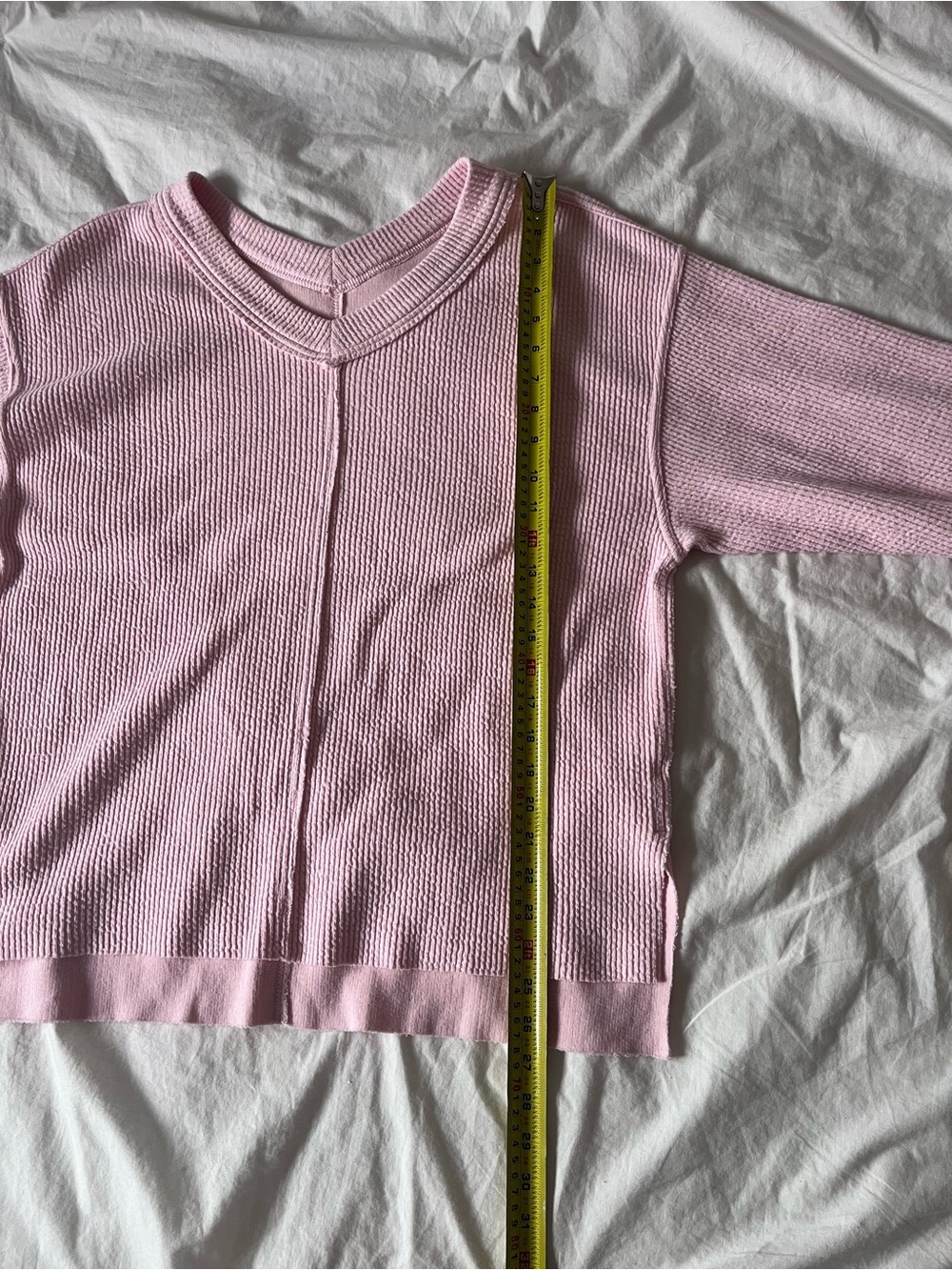 Aerie Pink Oversized Waffle Knit V-Neck Pullover Sweater XS - Picture 7 of 13